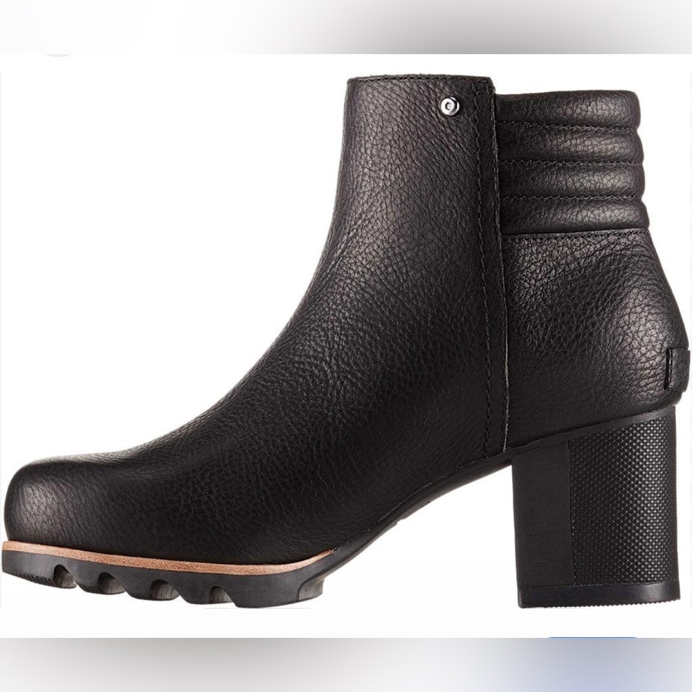 Sorel Women's Black Danica Leather Zip Block Heel Ankle Bootie Sz 10 - Picture 1 of 13